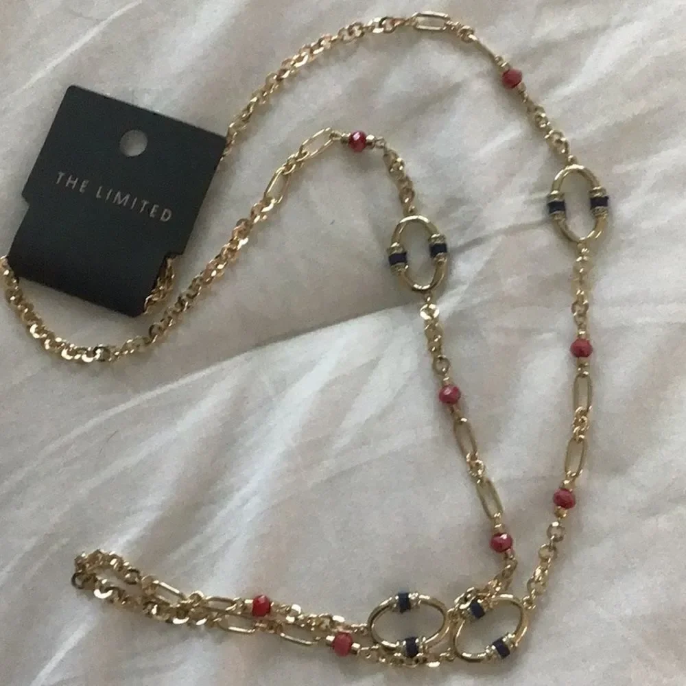 The Limited gold tone with red bead long necklace 38 inch